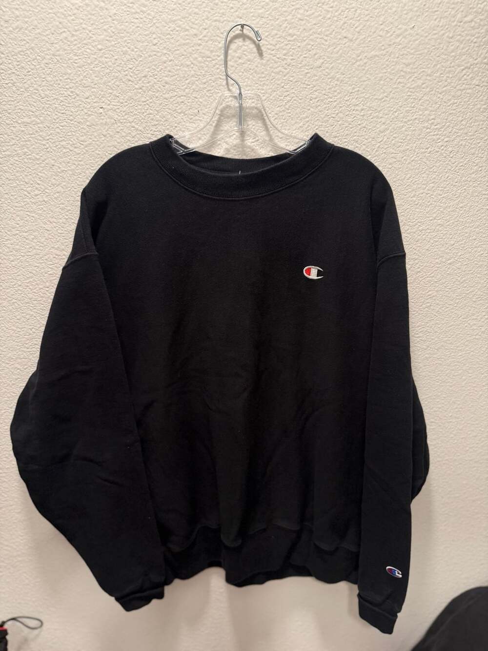 Champion Reverse Weave Sweatshirt Size X-Large Black Logo Crewneck